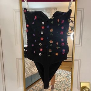 Lovers and Friends strapless floral appliqué bodysuit